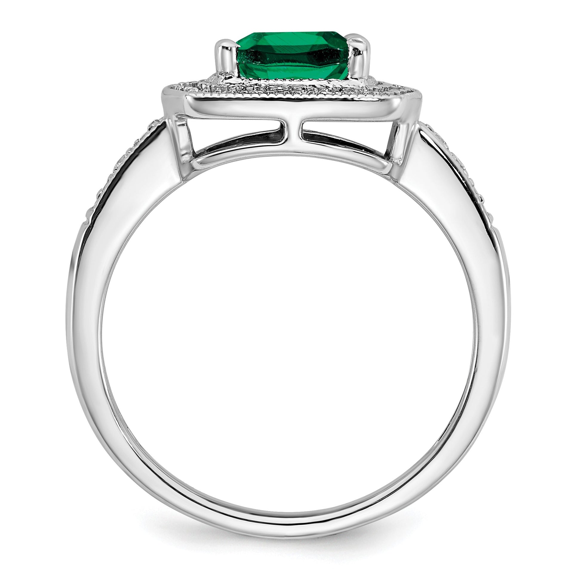 14k White Gold 7mm Cushion Lab-Created Emerald and 1/5 carat Diamond Halo Ring