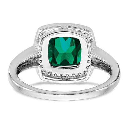 14k White Gold 7mm Cushion Lab-Created Emerald and 1/5 carat Diamond Halo Ring