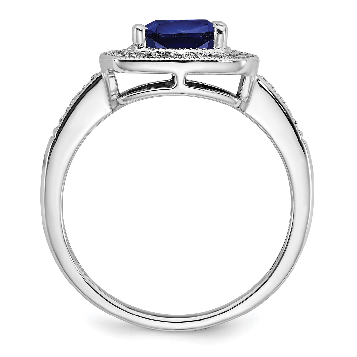 14k White Gold 7mm Cushion Lab-Created Blue Sapphire and 1/5 carat Diamond Halo Ring