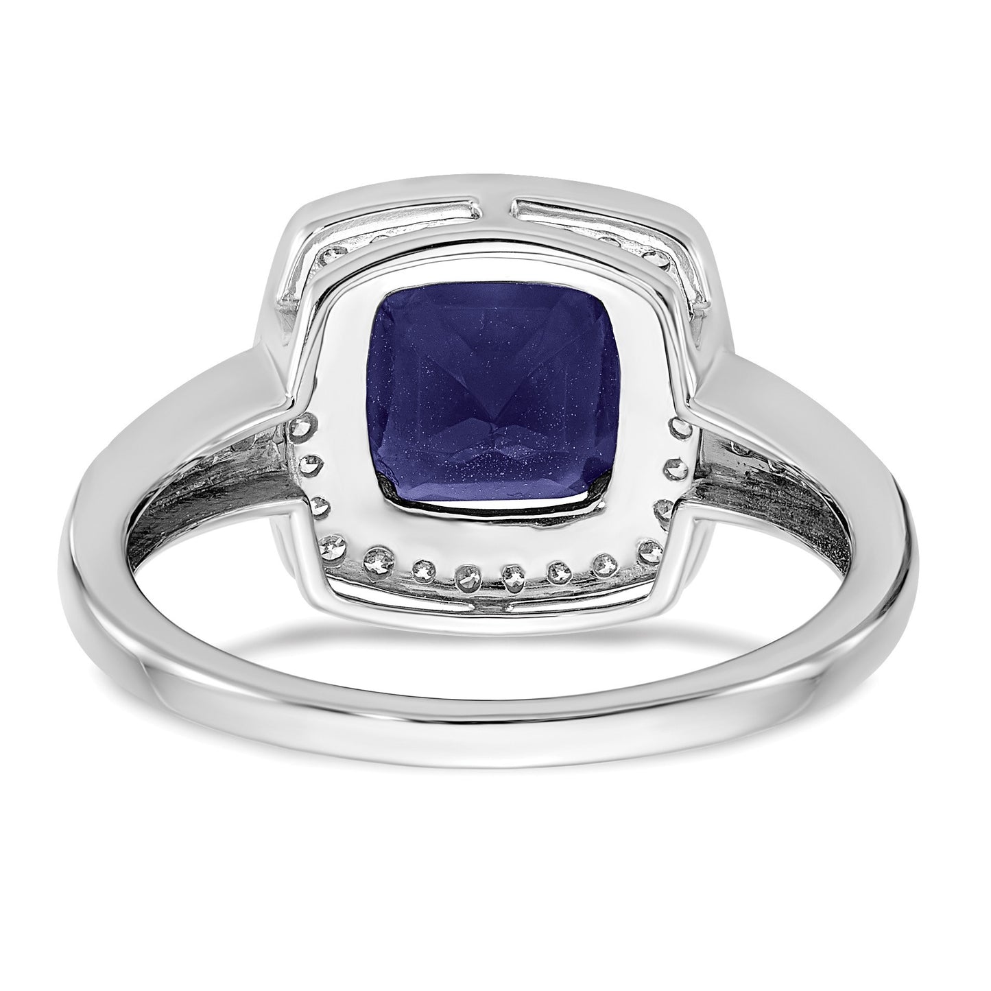 14k White Gold 7mm Cushion Lab-Created Blue Sapphire and 1/5 carat Diamond Halo Ring