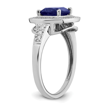 14k White Gold 7mm Cushion Lab-Created Blue Sapphire and 1/5 carat Diamond Halo Ring