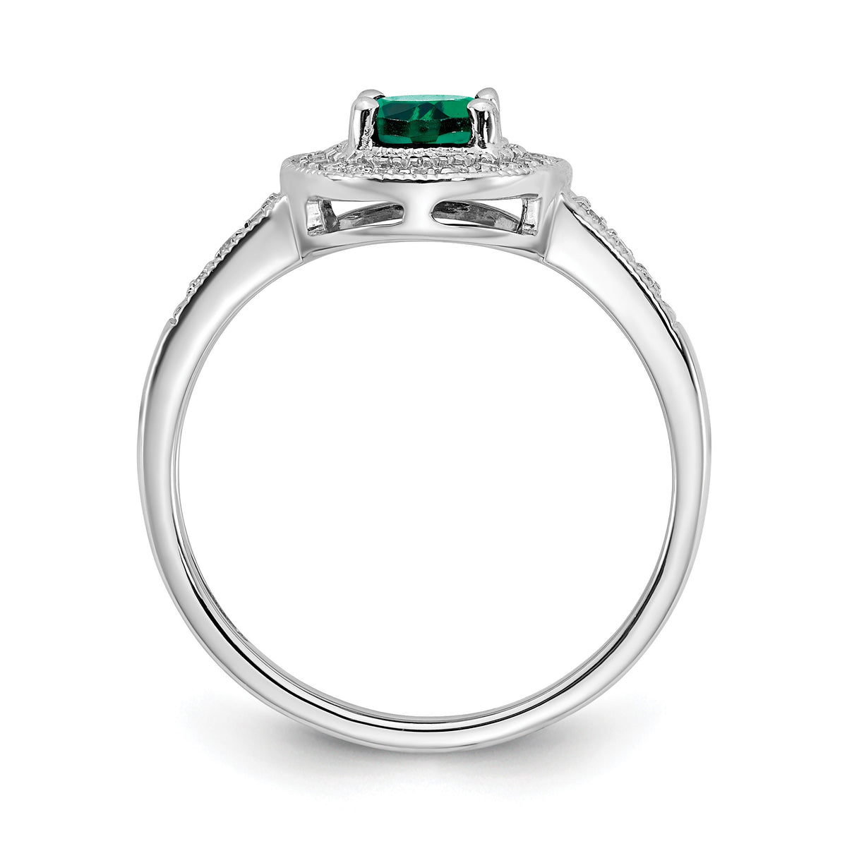 14k White Gold 7x5mm Oval Lab-Created Emerald and 1/6 carat Diamond Halo Ring