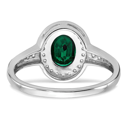 14k White Gold 7x5mm Oval Lab-Created Emerald and 1/6 carat Diamond Halo Ring