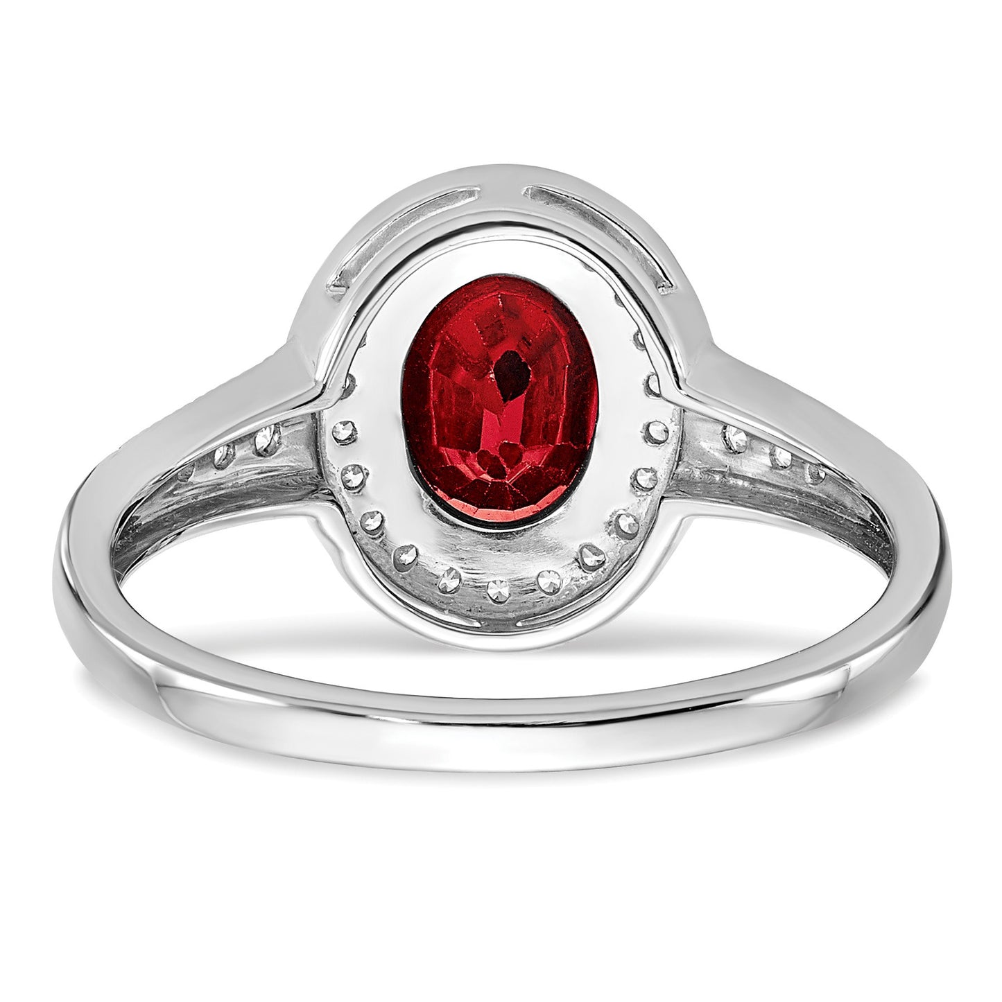 14k White Gold 7x5mm Oval Lab-Created Ruby and 1/6 carat Diamond Halo Ring