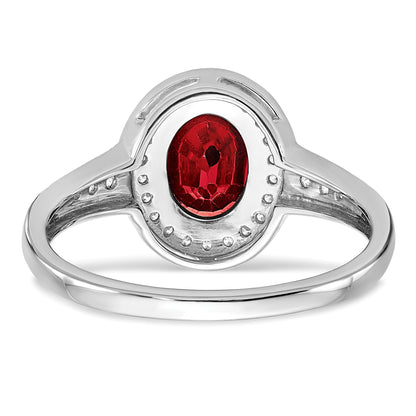 14k White Gold 7x5mm Oval Lab-Created Ruby and 1/6 carat Diamond Halo Ring