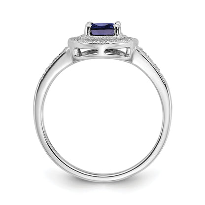 14k White Gold 7x5mm Oval Lab-Created Blue Sapphire and 1/6 carat Diamond Halo Ring
