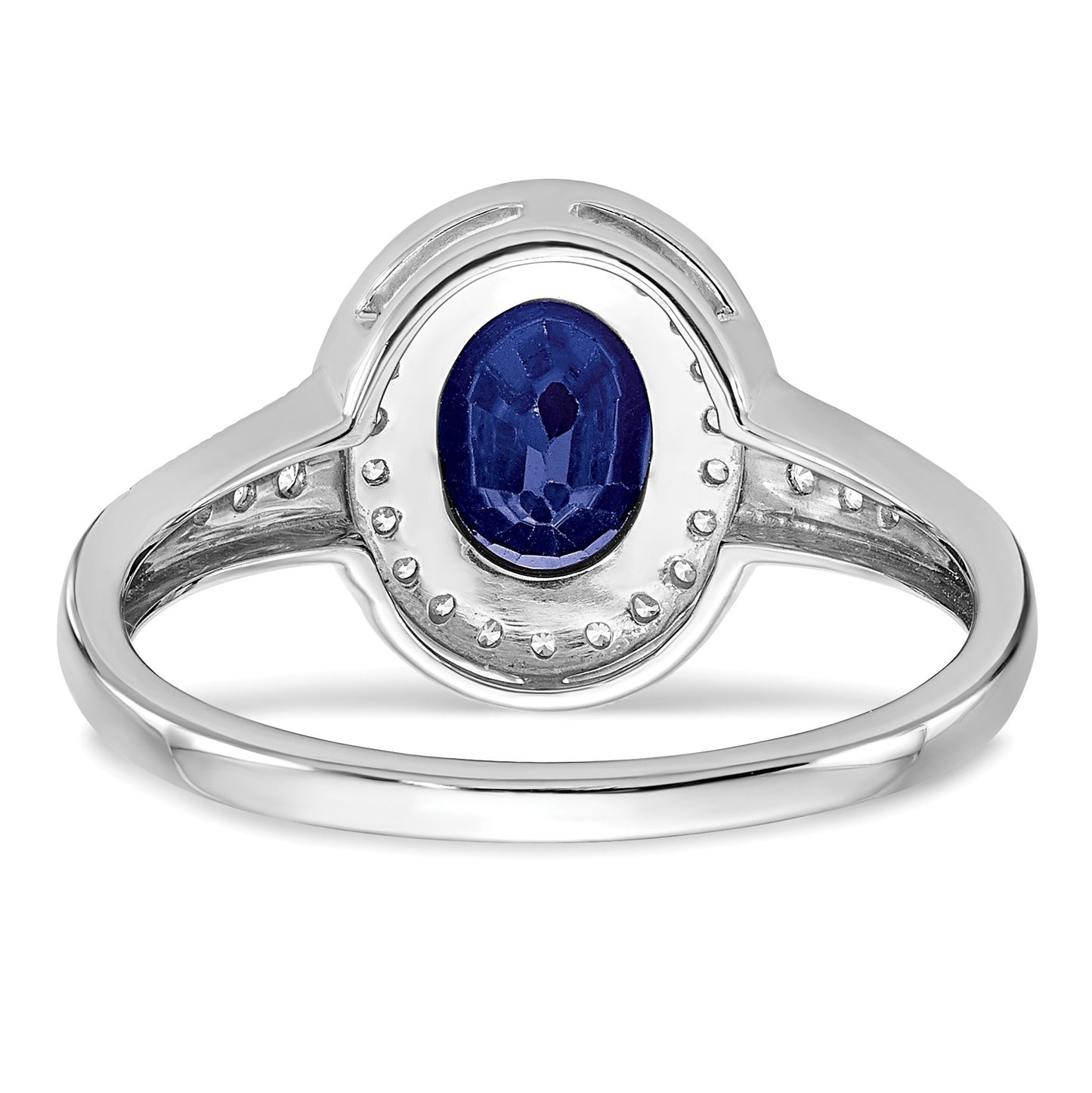 14k White Gold 7x5mm Oval Lab-Created Blue Sapphire and 1/6 carat Diamond Halo Ring