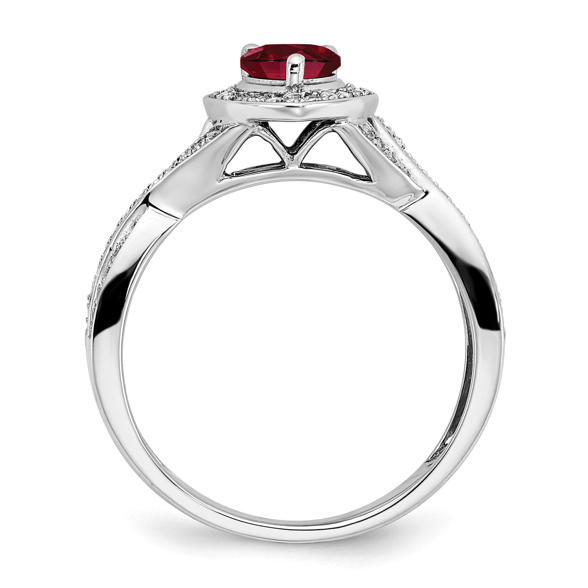 14k White Gold 7x4.6mm Pear Lab-Created Ruby and 1/4 carat Diamond Halo Ring