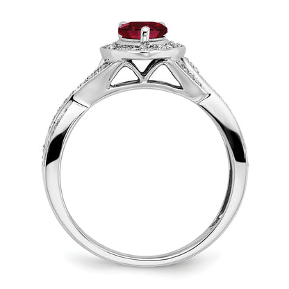 14k White Gold 7x4.6mm Pear Lab-Created Ruby and 1/4 carat Diamond Halo Ring