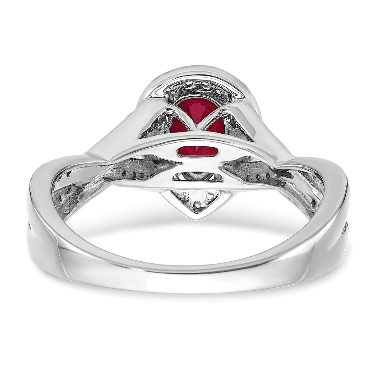 14k White Gold 7x4.6mm Pear Lab-Created Ruby and 1/4 carat Diamond Halo Ring