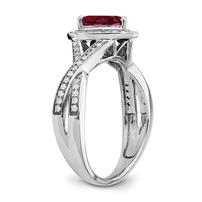 14k White Gold 7x4.6mm Pear Lab-Created Ruby and 1/4 carat Diamond Halo Ring