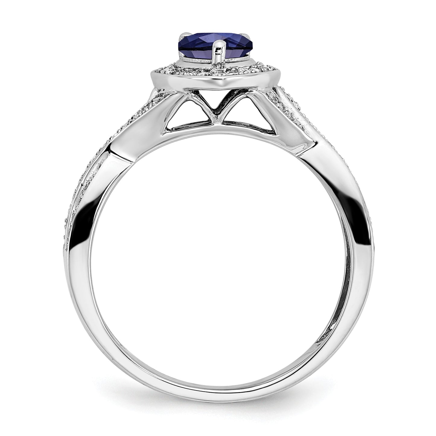 14k White Gold 7x4.6mm Pear Lab-Created Blue Sapphire and 1/4 carat Diamond Halo Ring