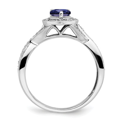 14k White Gold 7x4.6mm Pear Lab-Created Blue Sapphire and 1/4 carat Diamond Halo Ring