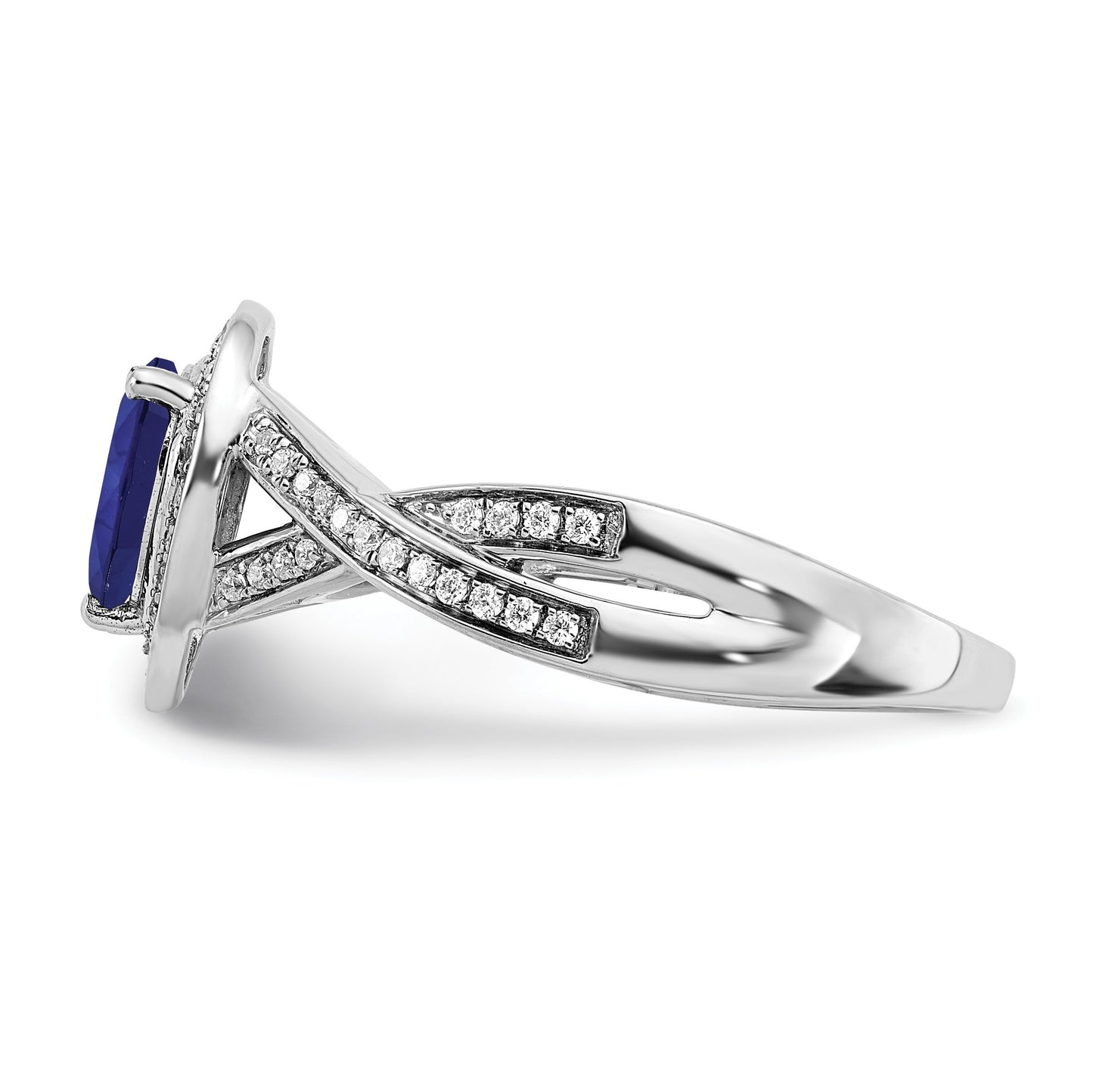 14k White Gold 7x4.6mm Pear Lab-Created Blue Sapphire and 1/4 carat Diamond Halo Ring