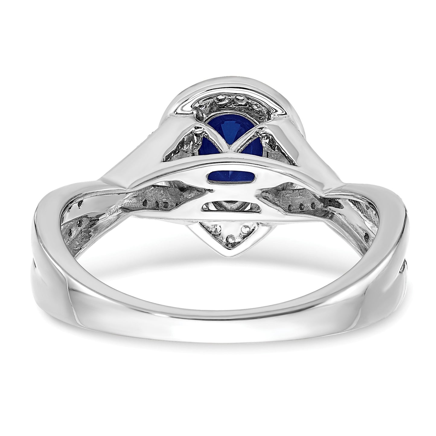 14k White Gold 7x4.6mm Pear Lab-Created Blue Sapphire and 1/4 carat Diamond Halo Ring