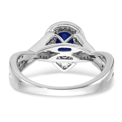 14k White Gold 7x4.6mm Pear Lab-Created Blue Sapphire and 1/4 carat Diamond Halo Ring