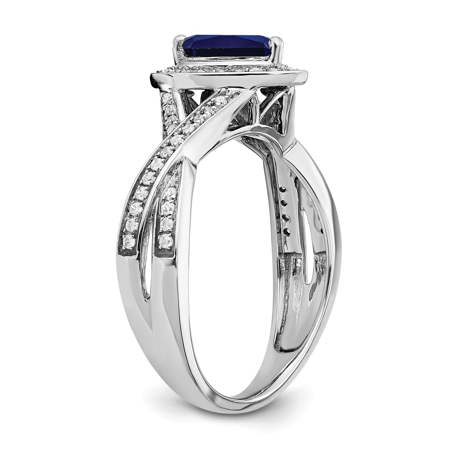 14k White Gold 7x4.6mm Pear Lab-Created Blue Sapphire and 1/4 carat Diamond Halo Ring