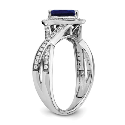 14k White Gold 7x4.6mm Pear Lab-Created Blue Sapphire and 1/4 carat Diamond Halo Ring