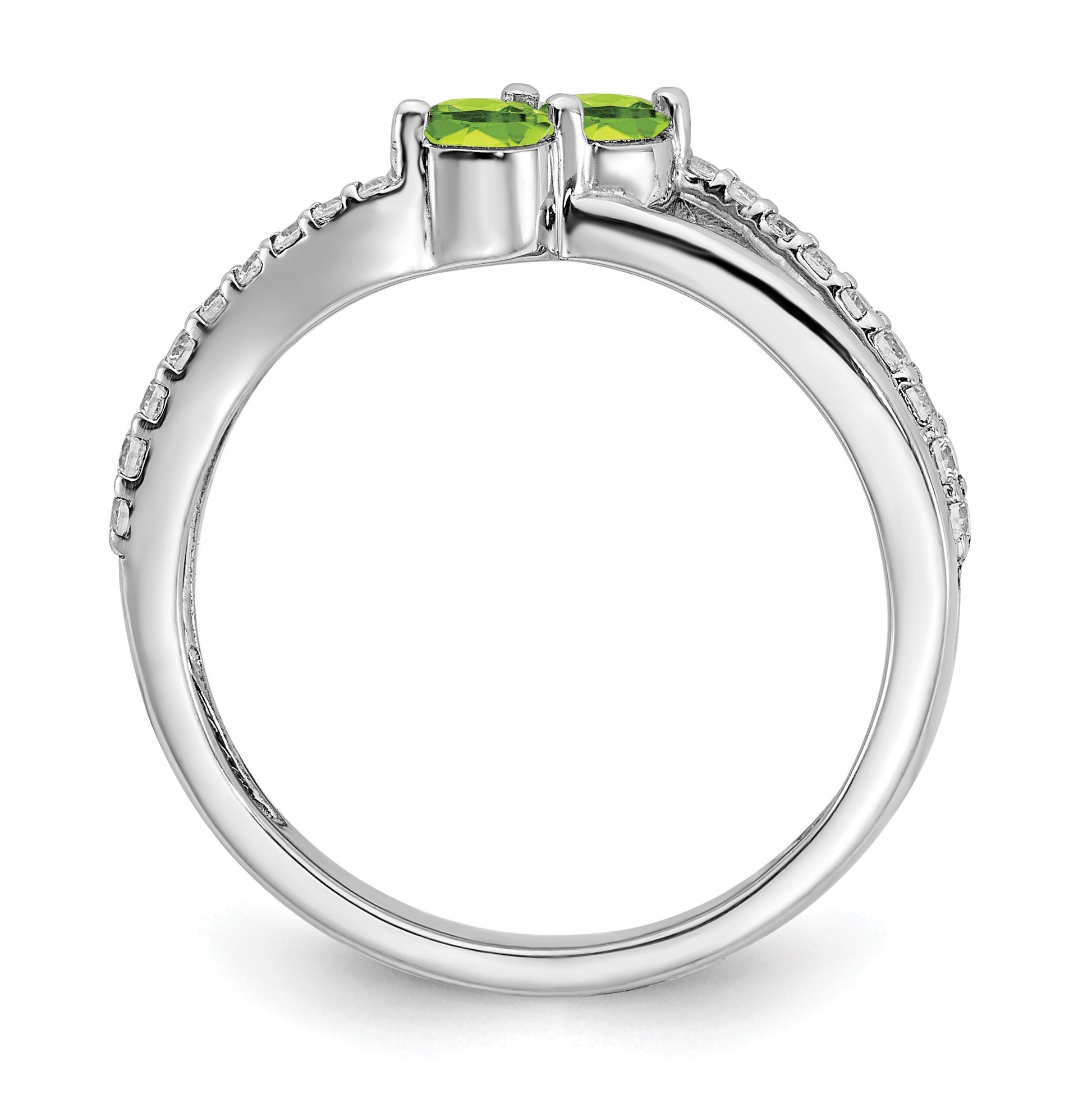 14k White Gold 3.5mm Round Peridot and 1/6 carat Diamond 2-stone Ring