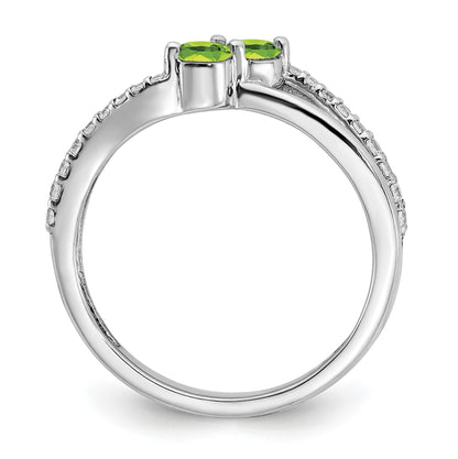 14k White Gold 3.5mm Round Peridot and 1/6 carat Diamond 2-stone Ring