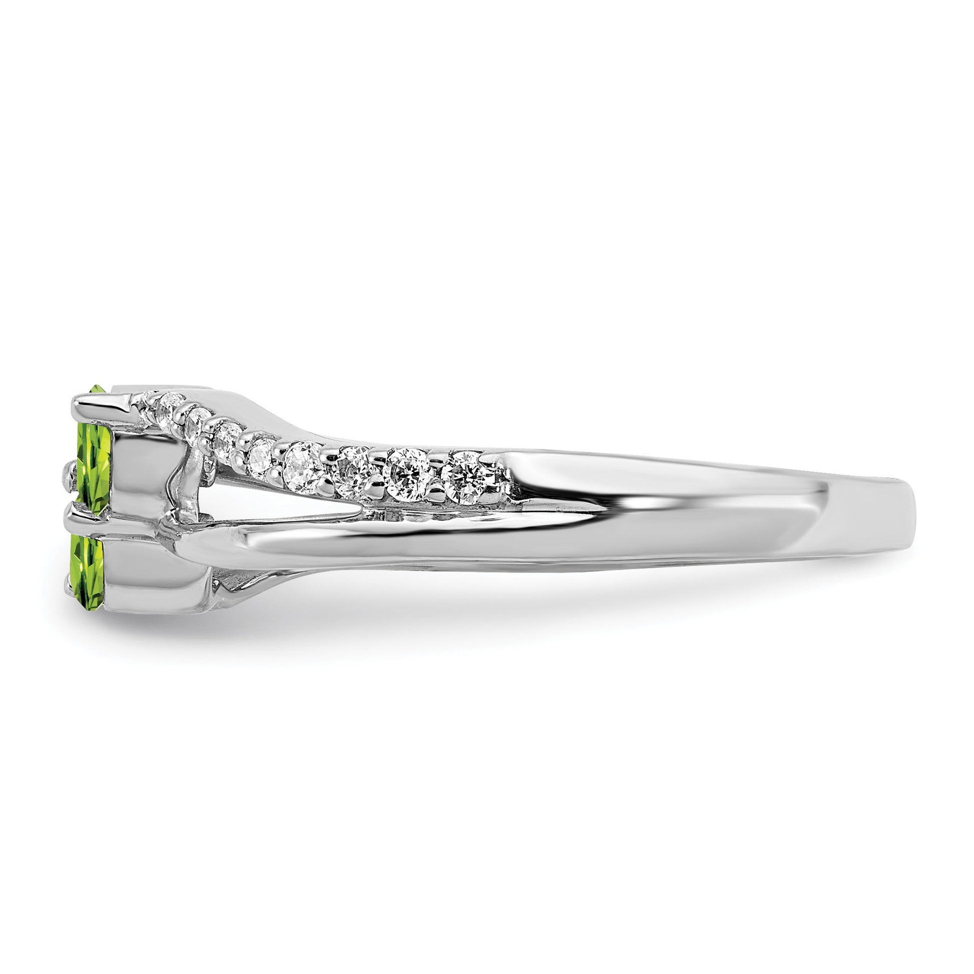 14k White Gold 3.5mm Round Peridot and 1/6 carat Diamond 2-stone Ring