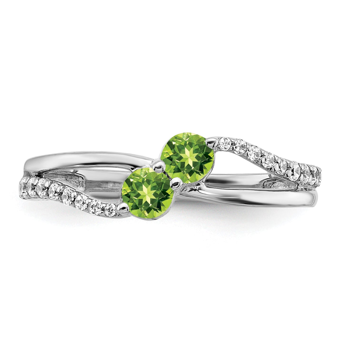 14k White Gold 3.5mm Round Peridot and 1/6 carat Diamond 2-stone Ring