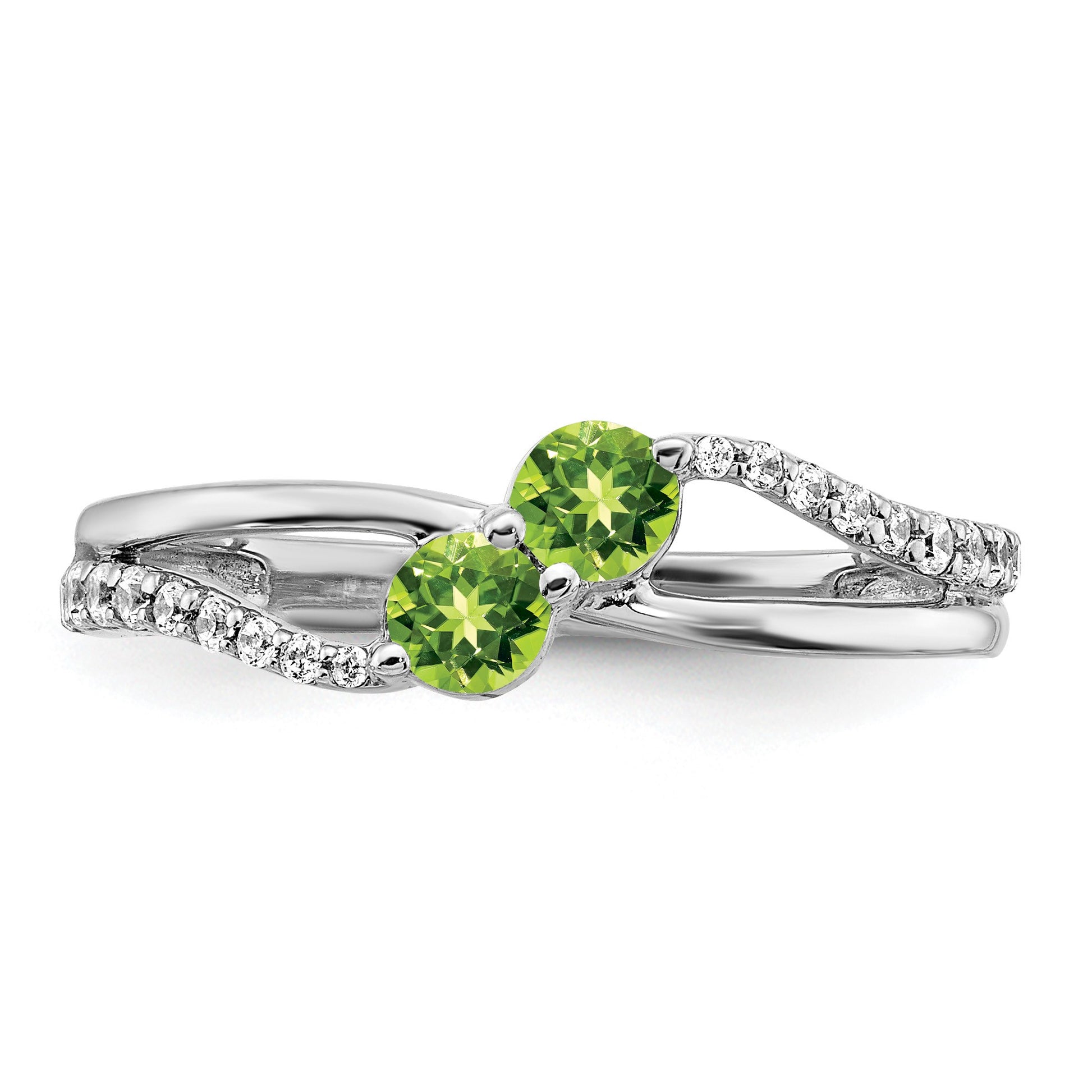 14k White Gold 3.5mm Round Peridot and 1/6 carat Diamond 2-stone Ring