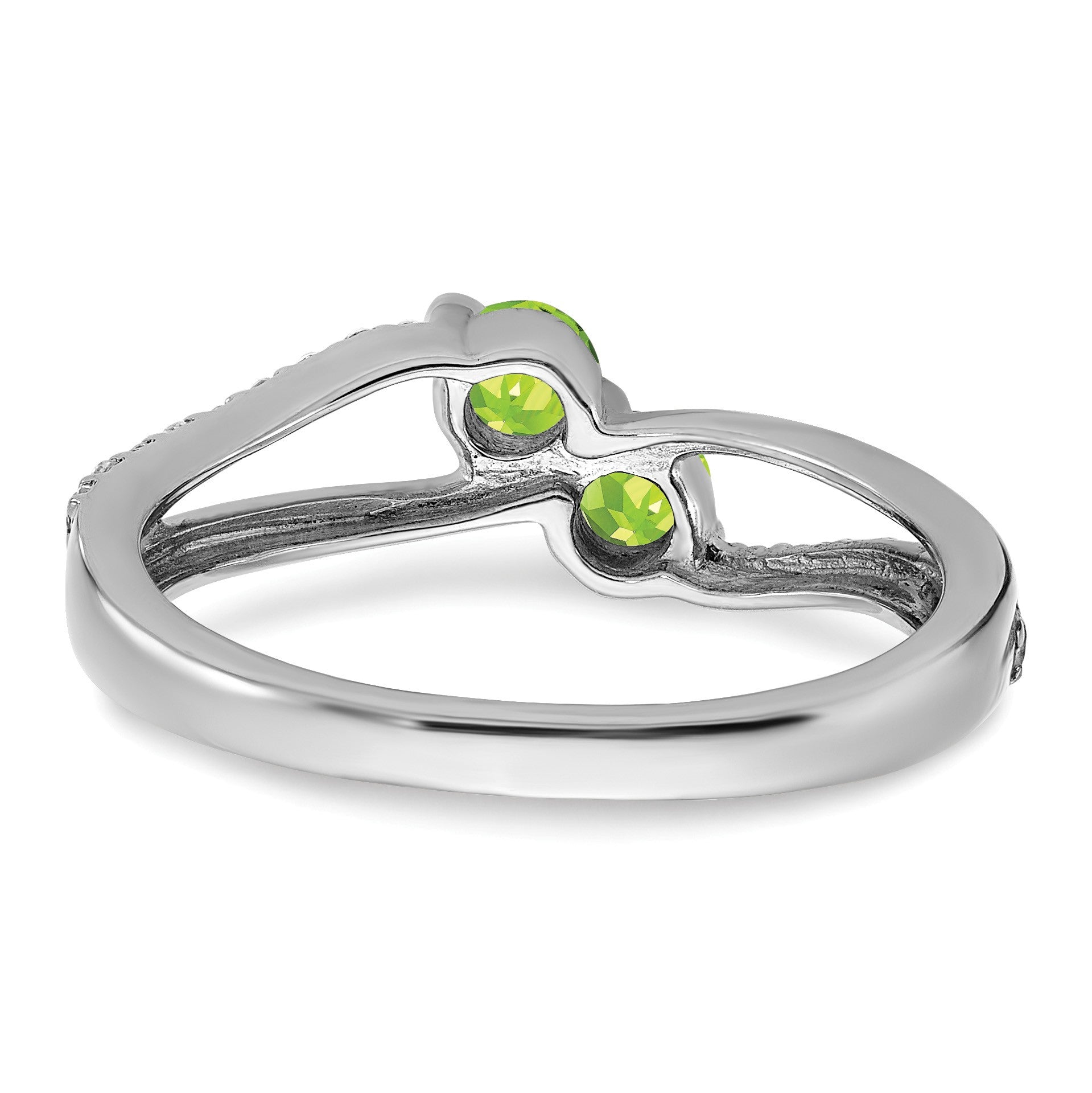 14k White Gold 3.5mm Round Peridot and 1/6 carat Diamond 2-stone Ring