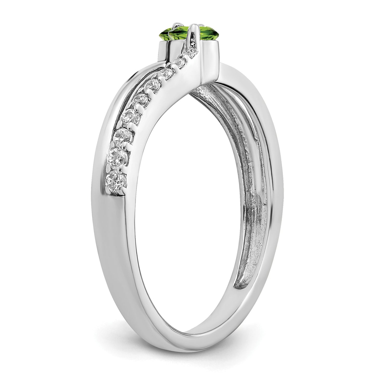 14k White Gold 3.5mm Round Peridot and 1/6 carat Diamond 2-stone Ring