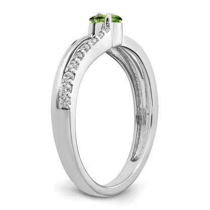 14k White Gold 3.5mm Round Peridot and 1/6 carat Diamond 2-stone Ring