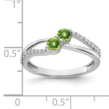 14k White Gold 3.5mm Round Peridot and 1/6 carat Diamond 2-stone Ring