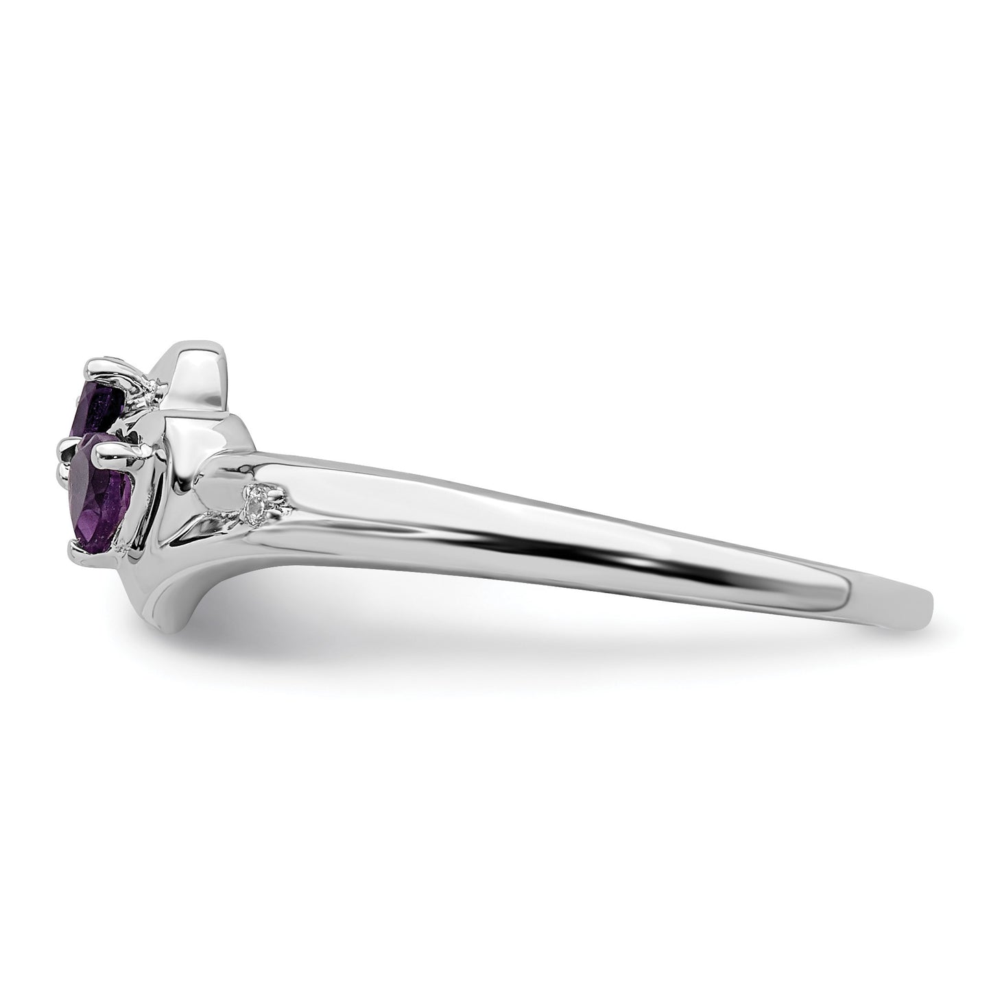 14k White Gold 3mm Heart Amethyst and Diamond 2-stone Ring