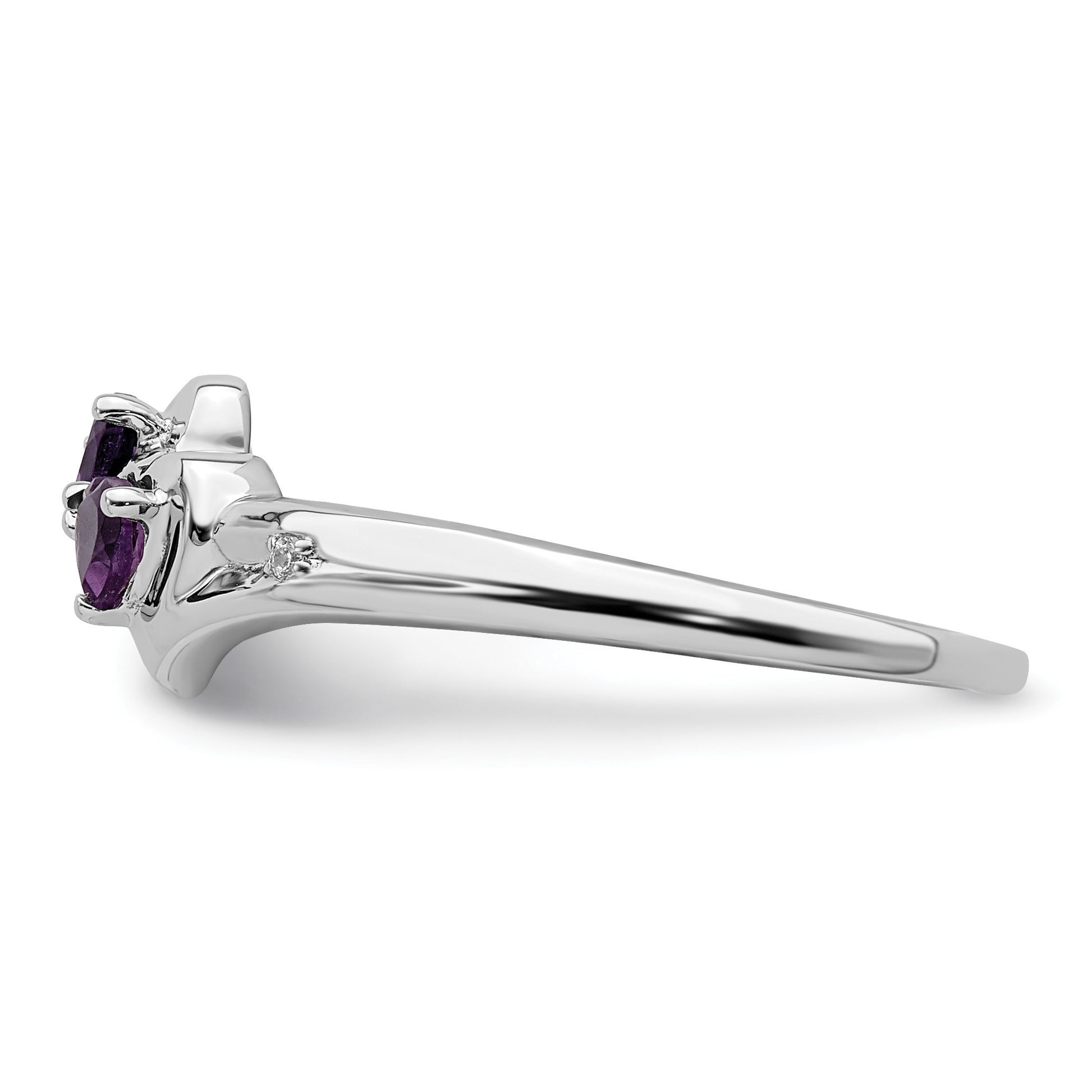 14k White Gold 3mm Heart Amethyst and Diamond 2-stone Ring