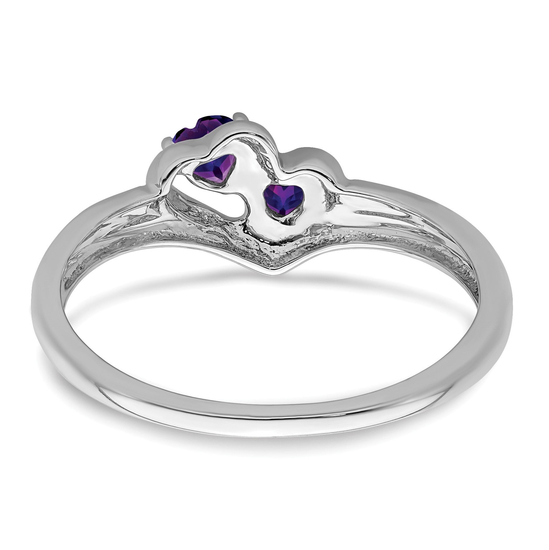 14k White Gold 3mm Heart Amethyst and Diamond 2-stone Ring