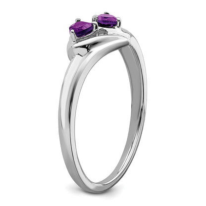 14k White Gold 3mm Heart Amethyst and Diamond 2-stone Ring