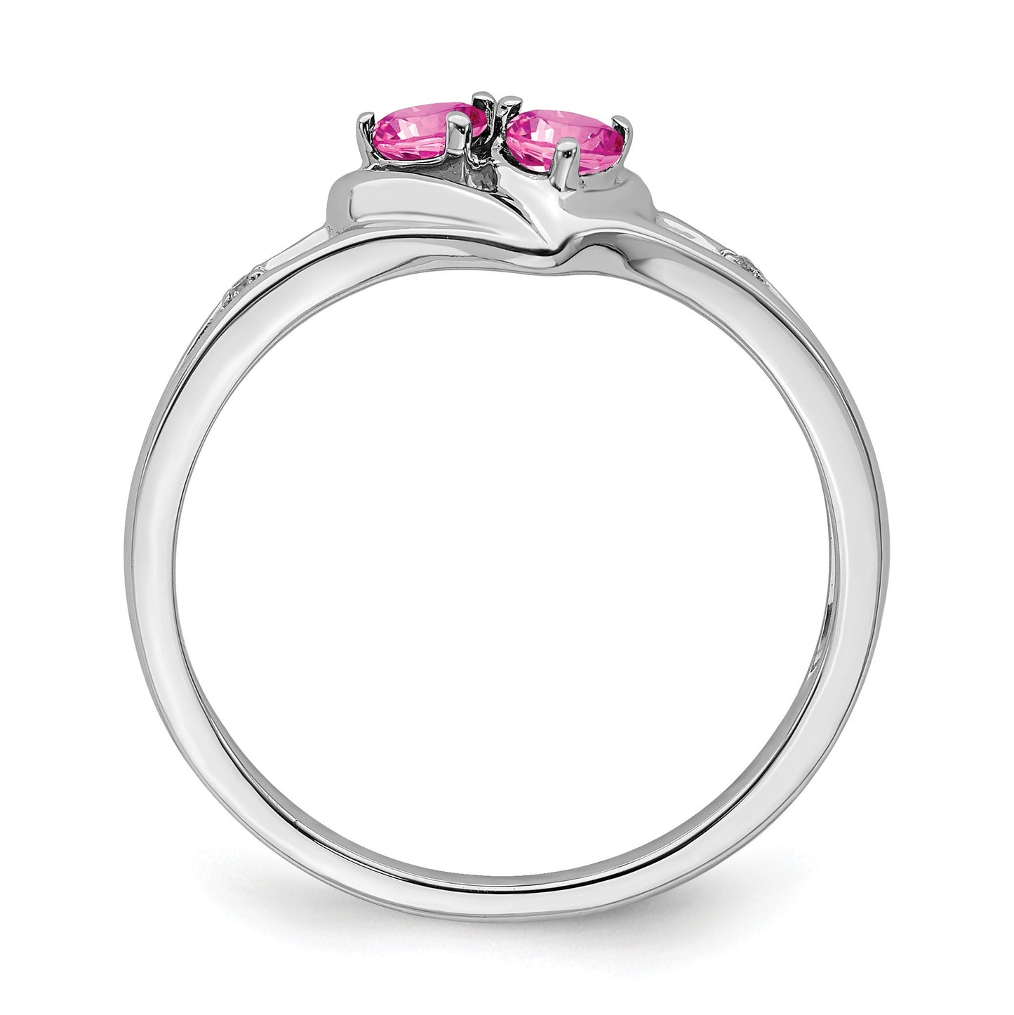 14k White Gold 3mm Heart Lab-Created Pink Sapphire and Diamond 2-stone Ring