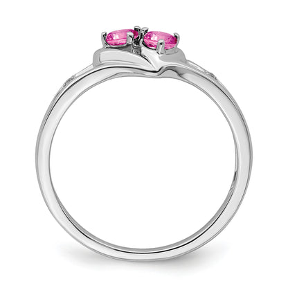14k White Gold 3mm Heart Lab-Created Pink Sapphire and Diamond 2-stone Ring