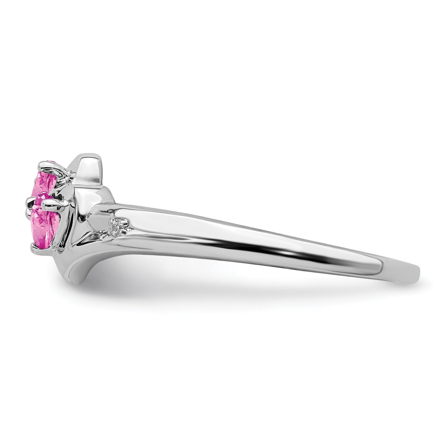 14k White Gold 3mm Heart Lab-Created Pink Sapphire and Diamond 2-stone Ring