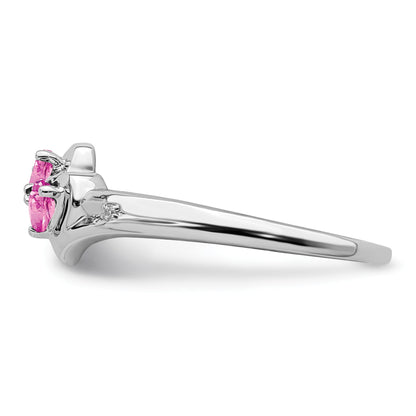 14k White Gold 3mm Heart Lab-Created Pink Sapphire and Diamond 2-stone Ring