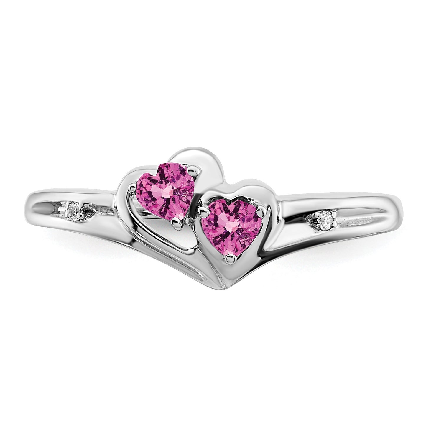14k White Gold 3mm Heart Lab-Created Pink Sapphire and Diamond 2-stone Ring