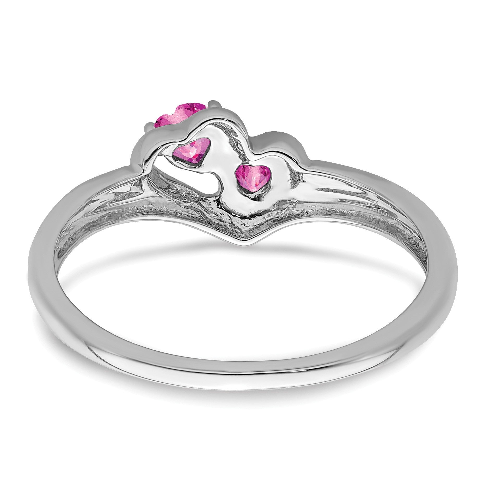 14k White Gold 3mm Heart Lab-Created Pink Sapphire and Diamond 2-stone Ring