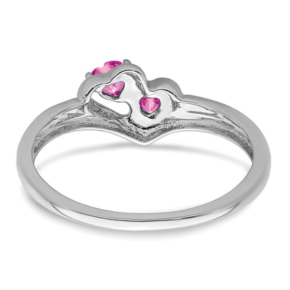14k White Gold 3mm Heart Lab-Created Pink Sapphire and Diamond 2-stone Ring