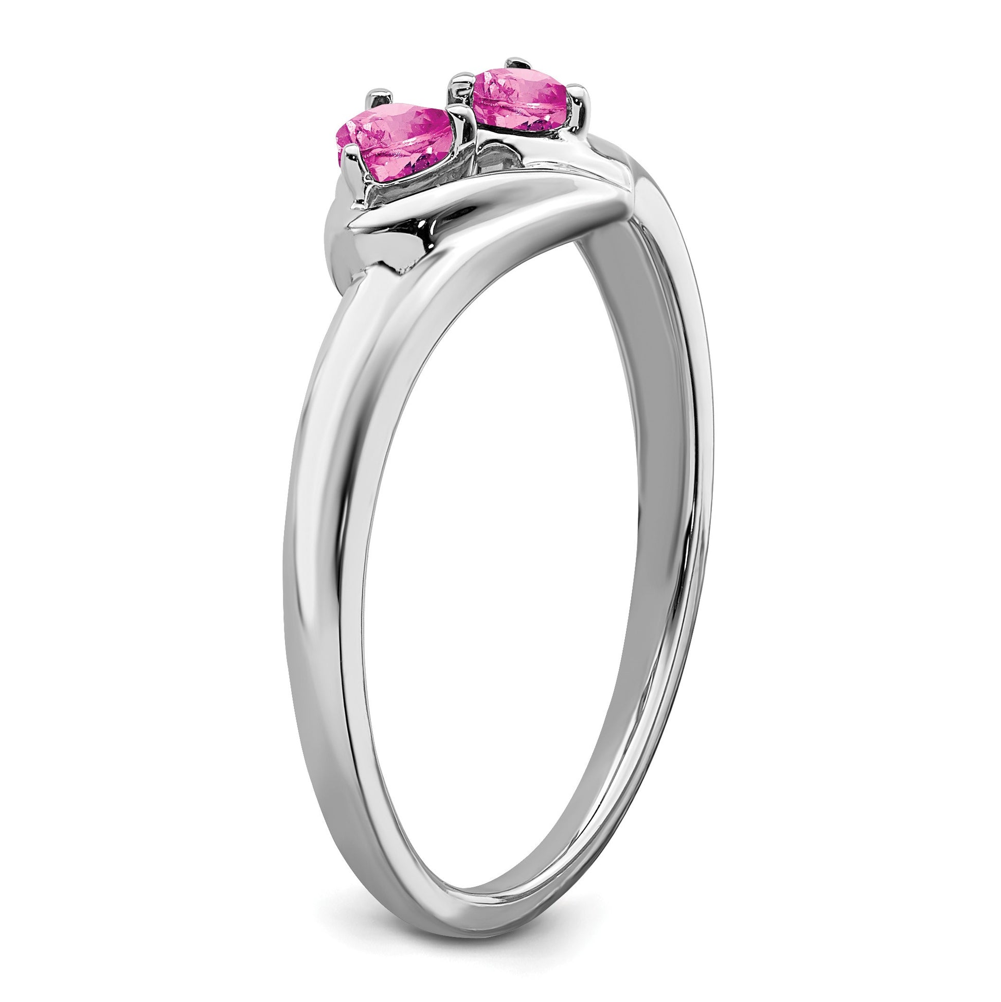 14k White Gold 3mm Heart Lab-Created Pink Sapphire and Diamond 2-stone Ring
