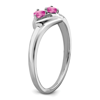 14k White Gold 3mm Heart Lab-Created Pink Sapphire and Diamond 2-stone Ring