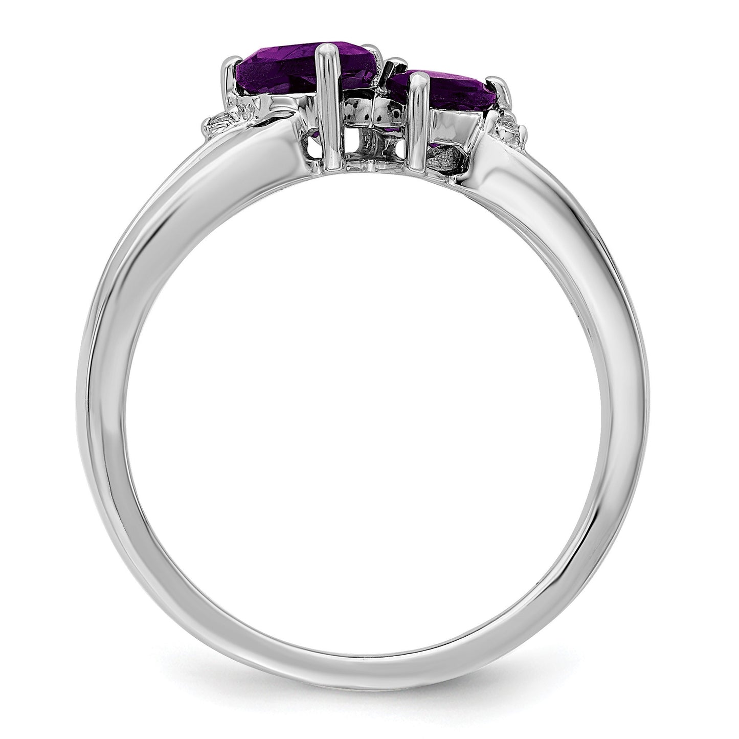 14k White Gold 5mm/4mm Heart Amethyst and Diamond 2-stone Ring