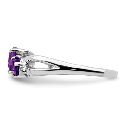 14k White Gold 5mm/4mm Heart Amethyst and Diamond 2-stone Ring