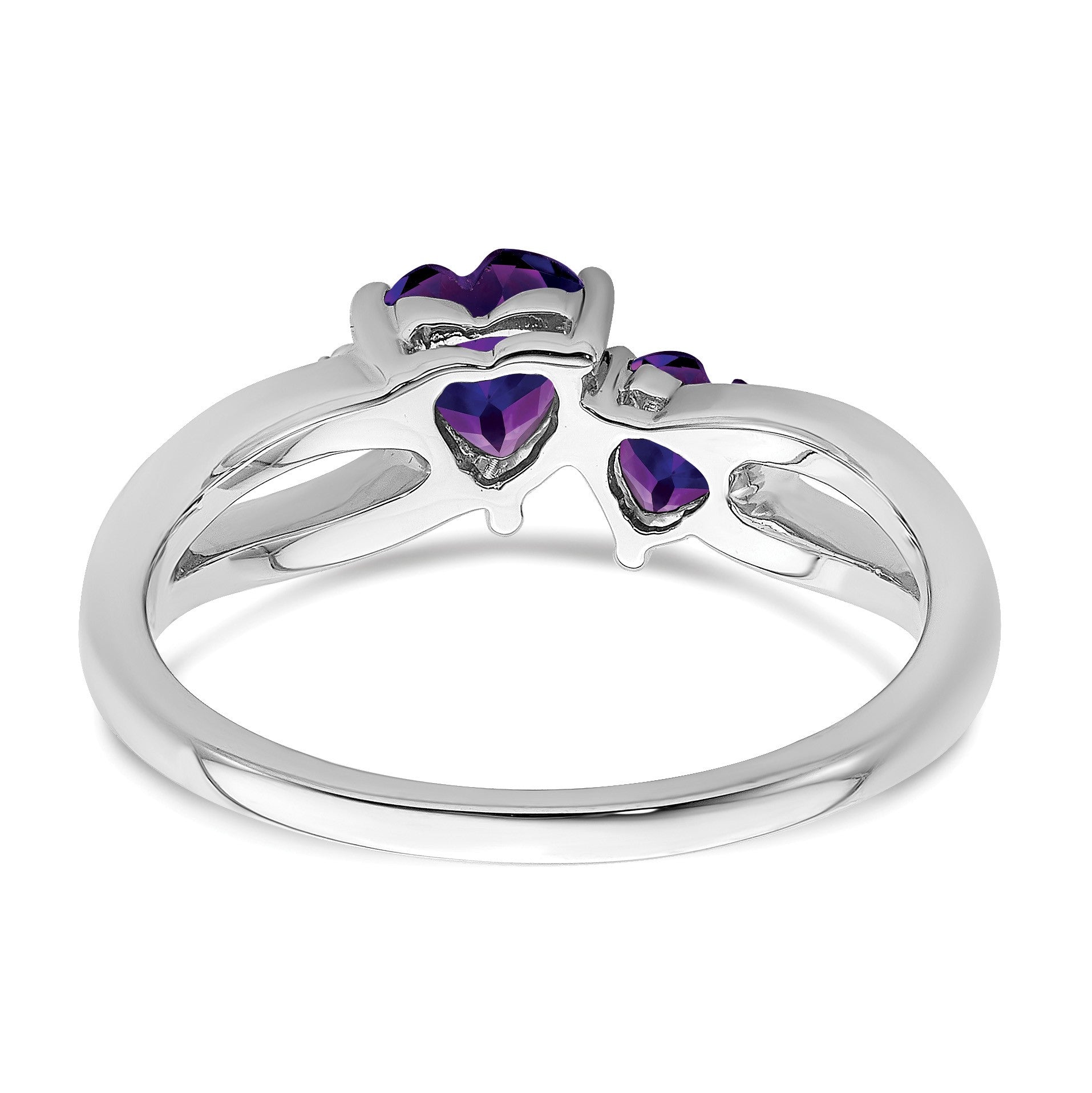 14k White Gold 5mm/4mm Heart Amethyst and Diamond 2-stone Ring