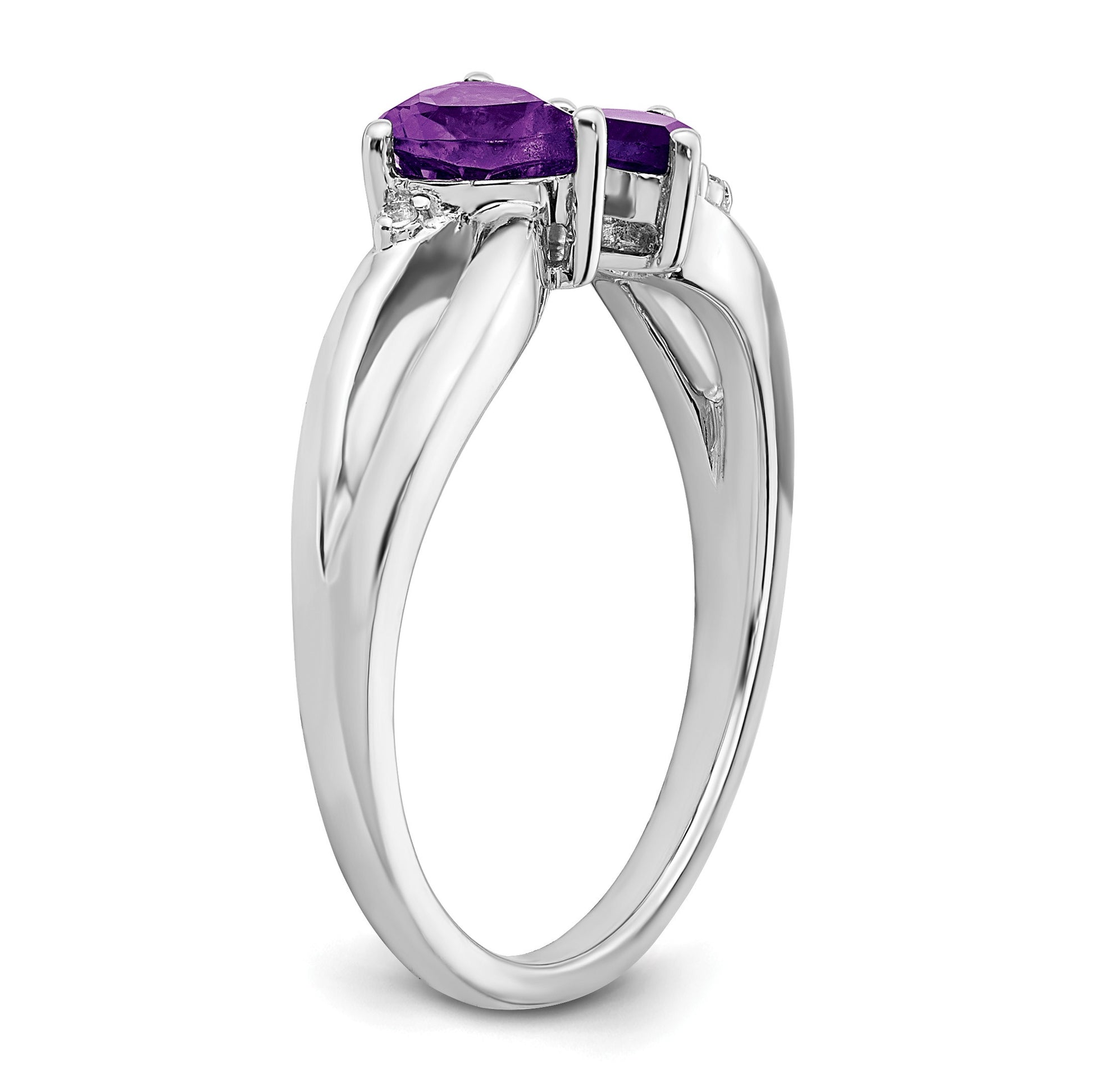 14k White Gold 5mm/4mm Heart Amethyst and Diamond 2-stone Ring