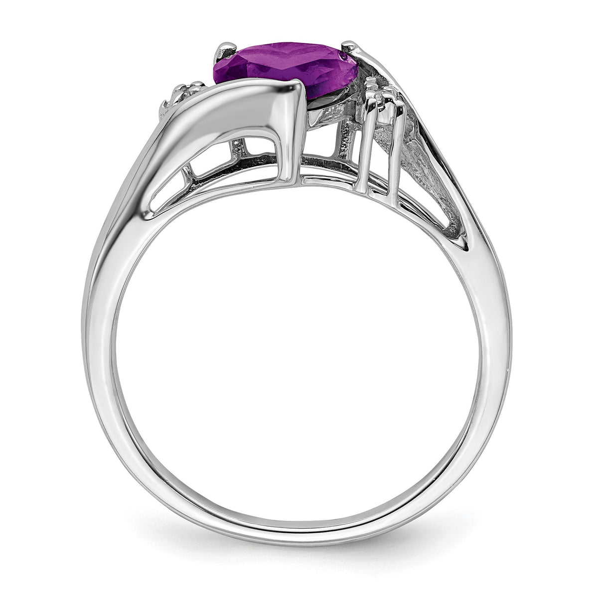 14k White Gold 7mm Heart Amethyst and Diamond Ring