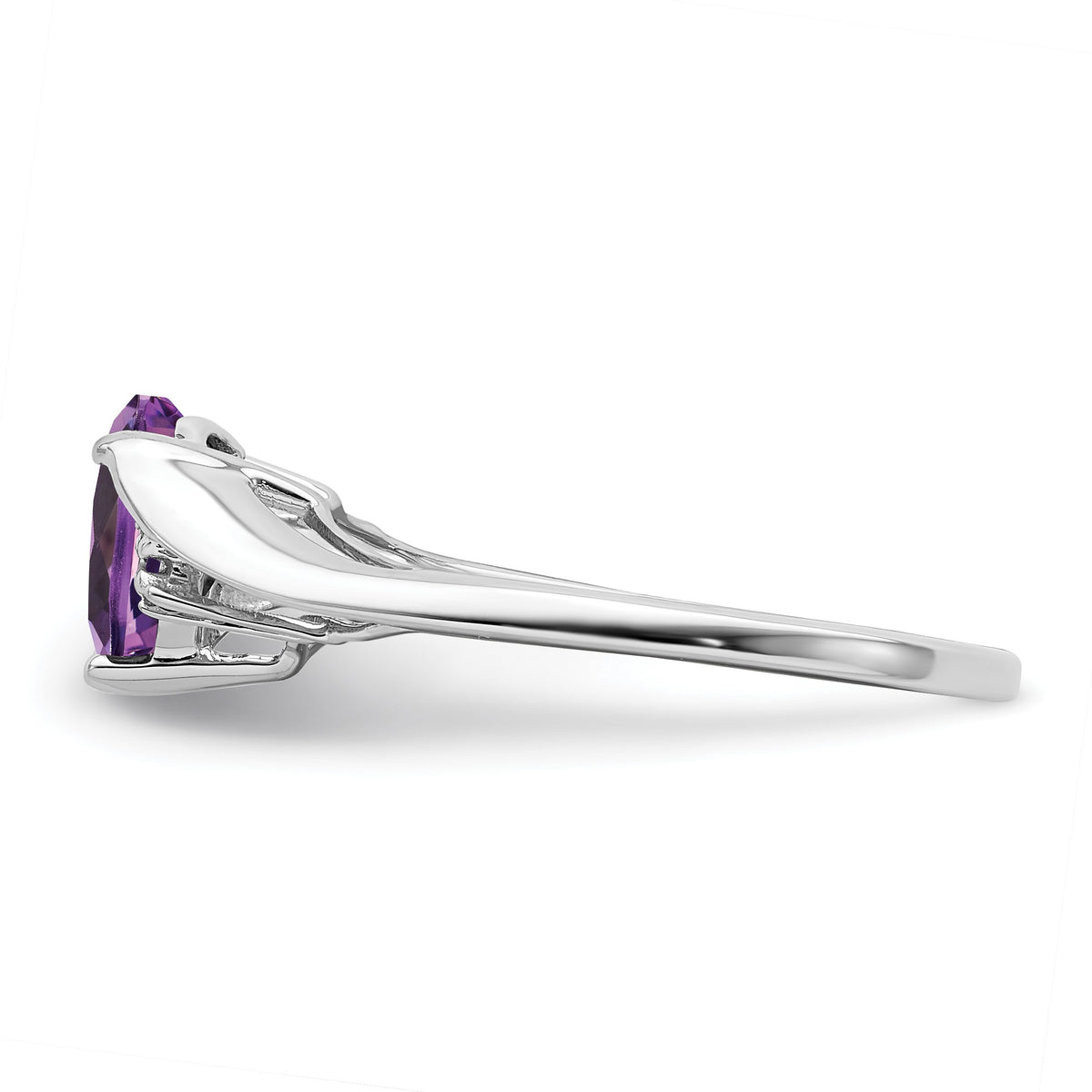 14k White Gold 7mm Heart Amethyst and Diamond Ring
